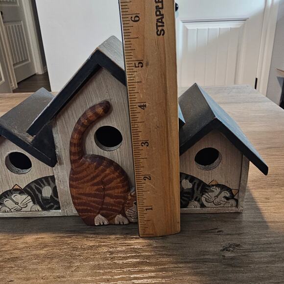 Vintage Cat Wood House Container 3 Pull Out Drawers Kitty 90s Cottage Retro - Picture 13 of 14